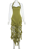 Sexy Solid Color Backless Ruffle Irregular Hem Halter Irregular Dresses