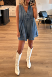 Casual Street Pocket Lace Up V Neck Sleeveless Loose Denim Jumpsuits(9 Colors)