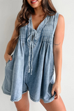 Casual Street Pocket Lace Up V Neck Sleeveless Loose Denim Jumpsuits(9 Colors)