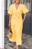 Casual Daily Lace Up V Neck A Line Short Sleeve Dress(7 Colors)