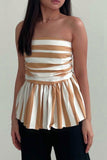 Sexy Striped Print Contrast Strapless Camis