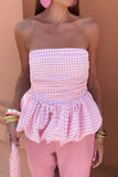 Sexy Plaid Ruched Contrast Strapless Camis(3 Colors)