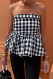 Sexy Plaid Ruched Contrast Strapless Camis(3 Colors)