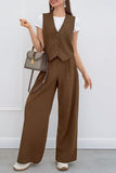 Casual Daily Buckle Ruched V Neck Sleeveless Two Pieces