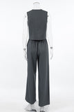Casual Daily Buckle Ruched V Neck Sleeveless Two Pieces