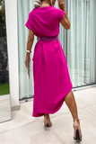 Casual Street Solid Color Without Belt Irregular Pile Heap Collar One Step Skirt Short Sleeve Dress(No Belt)(4 Colors)