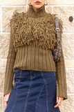 Casual Solid Color Fringed Trim Zipper Turtleneck Sweaters