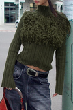 Casual Solid Color Fringed Trim Zipper Turtleneck Sweaters