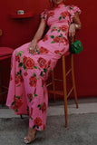 Daily Elegant Flowers Buttons Ruffle Mandarin Collar One Step Skirt Dresses