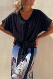 Casual Daily Knotted V Neck T-Shirts