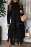 Casual Slit Turtleneck Long Sleeve Two Pieces(7 Colors)