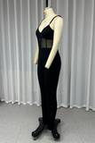 Sexy Solid Color Mesh V Neck Skinny Jumpsuits