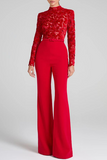 Casual Lace Half A Turtleneck Regular Jumpsuits