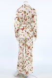 Casual Street Graffiti Print Contrast Turndown Collar Long Sleeve Two Pieces