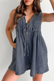 Casual Street Pocket Lace Up V Neck Sleeveless Loose Denim Jumpsuits(9 Colors)