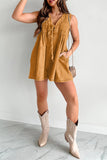 Casual Street Pocket Lace Up V Neck Sleeveless Loose Denim Jumpsuits(9 Colors)