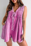 Casual Street Pocket Lace Up V Neck Sleeveless Loose Denim Jumpsuits(9 Colors)