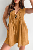 Casual Street Pocket Lace Up V Neck Sleeveless Loose Denim Jumpsuits(9 Colors)