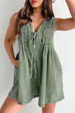 Casual Street Pocket Lace Up V Neck Sleeveless Loose Denim Jumpsuits(9 Colors)