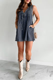 Casual Street Pocket Lace Up V Neck Sleeveless Loose Denim Jumpsuits(9 Colors)