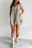 Casual Street Pocket Lace Up V Neck Sleeveless Loose Denim Jumpsuits(9 Colors)