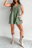 Casual Street Pocket Lace Up V Neck Sleeveless Loose Denim Jumpsuits(9 Colors)