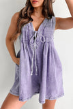 Casual Street Pocket Lace Up V Neck Sleeveless Loose Denim Jumpsuits(9 Colors)