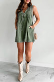 Casual Street Pocket Lace Up V Neck Sleeveless Loose Denim Jumpsuits(9 Colors)