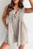 Casual Street Pocket Lace Up V Neck Sleeveless Loose Denim Jumpsuits(9 Colors)