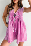 Casual Street Pocket Lace Up V Neck Sleeveless Loose Denim Jumpsuits(9 Colors)