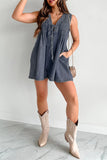 Casual Street Pocket Lace Up V Neck Sleeveless Loose Denim Jumpsuits(9 Colors)