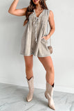 Casual Street Pocket Lace Up V Neck Sleeveless Loose Denim Jumpsuits(9 Colors)