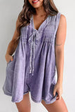 Casual Street Pocket Lace Up V Neck Sleeveless Loose Denim Jumpsuits(9 Colors)