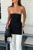 Sexy Slit Zipper Strapless Tops