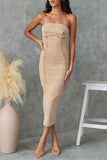 Sexy Solid Color Slit Zipper Strapless Sleeveless Skinny Denim Dresses