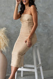 Sexy Solid Color Slit Zipper Strapless Sleeveless Skinny Denim Dresses