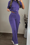 Casual Solid Color Pocket Hooded Short Sleeve Two Pieces