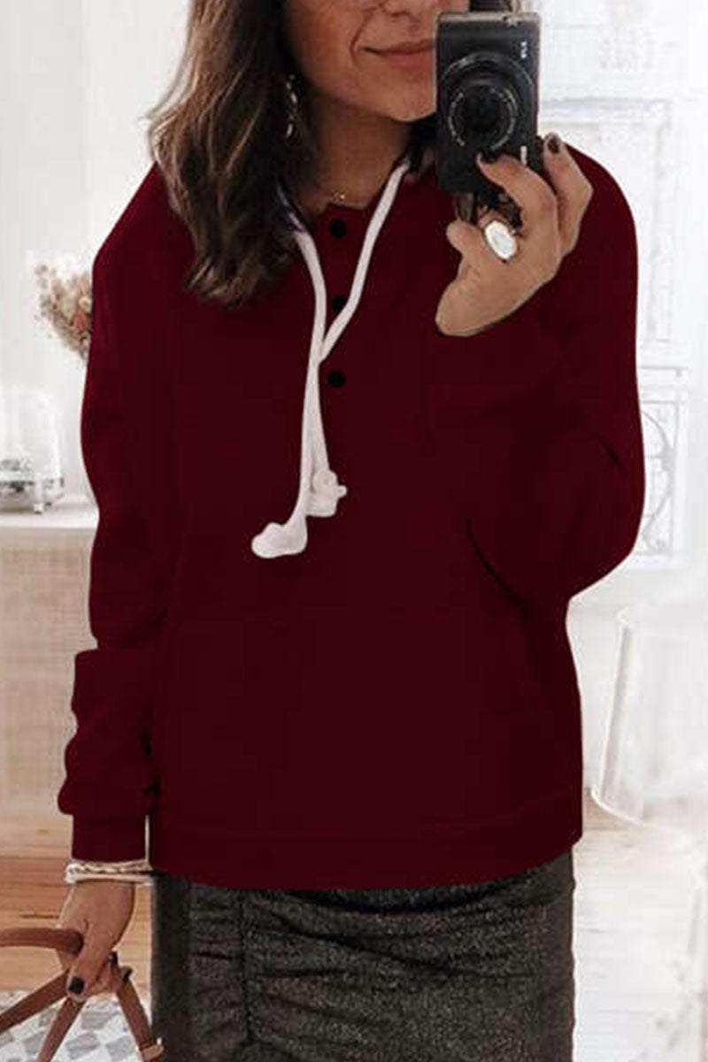 Casual Solid Patchwork Hooded Collar Tops(6 Colors)
