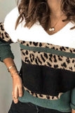 Fashion Street Leoparden-Patchwork-Pullover mit V-Ausschnitt