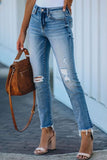 Casual Solid Ripped Straight Denim