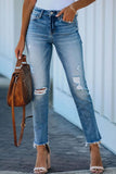 Casual Solid Ripped Straight Denim