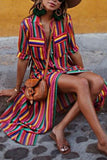 Modische, süße, gestreifte Hemdblusenkleider mit Umlegekragen (4 Farben)