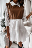 Moda sexy xadrez sólido retalhos camisa gola vestido vestidos (3 cores)