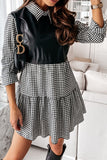 Moda sexy xadrez sólido retalhos camisa gola vestido vestidos (3 cores)