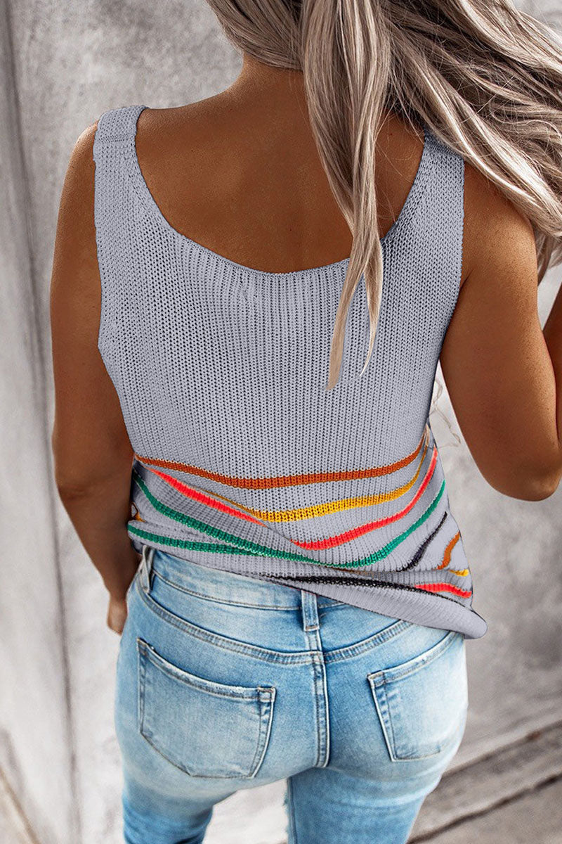 Casual Striped Split Joint V Neck Tops(4 Colors)
