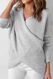 Simplicity Solid Hollowed Out Patchwork V Neck Mid Waist Sweaters(4 Colors)