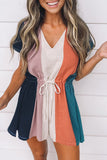 Fashion Casual Striped Patchwork V Neck Loose Rompers