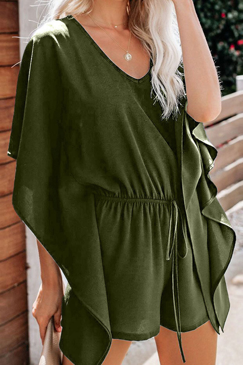 Fashion Casual Solid Frenulum V Neck Loose Jumpsuits(5 Colors)