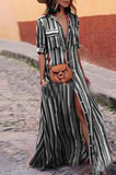 Casual Striped Patchwork Turndown Collar Printed Dress Dresses(4 Colors)