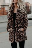 Fashion Elegant Leopard Pocket Basic Turndown Collar Outerwear